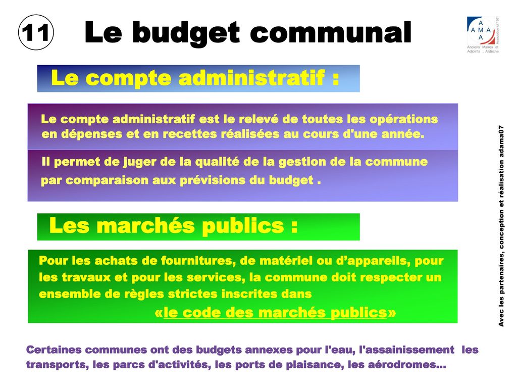 Le budget communal 11 Le compte administratif : Les marchés publics :