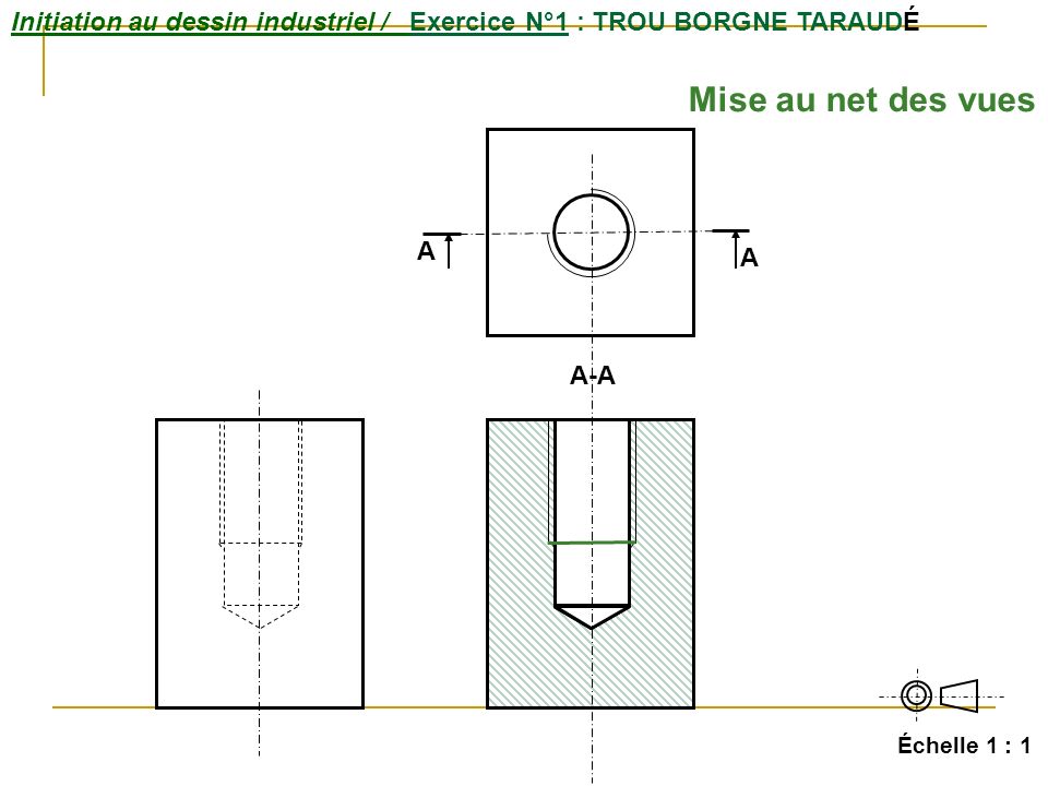 Initiation au dessin industriel / Exercice N°1 : TROU BORGNE TARAUDÉ