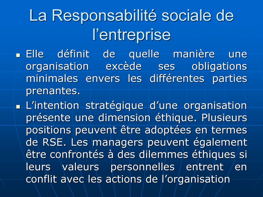 La Responsabilité sociale de l’entreprise