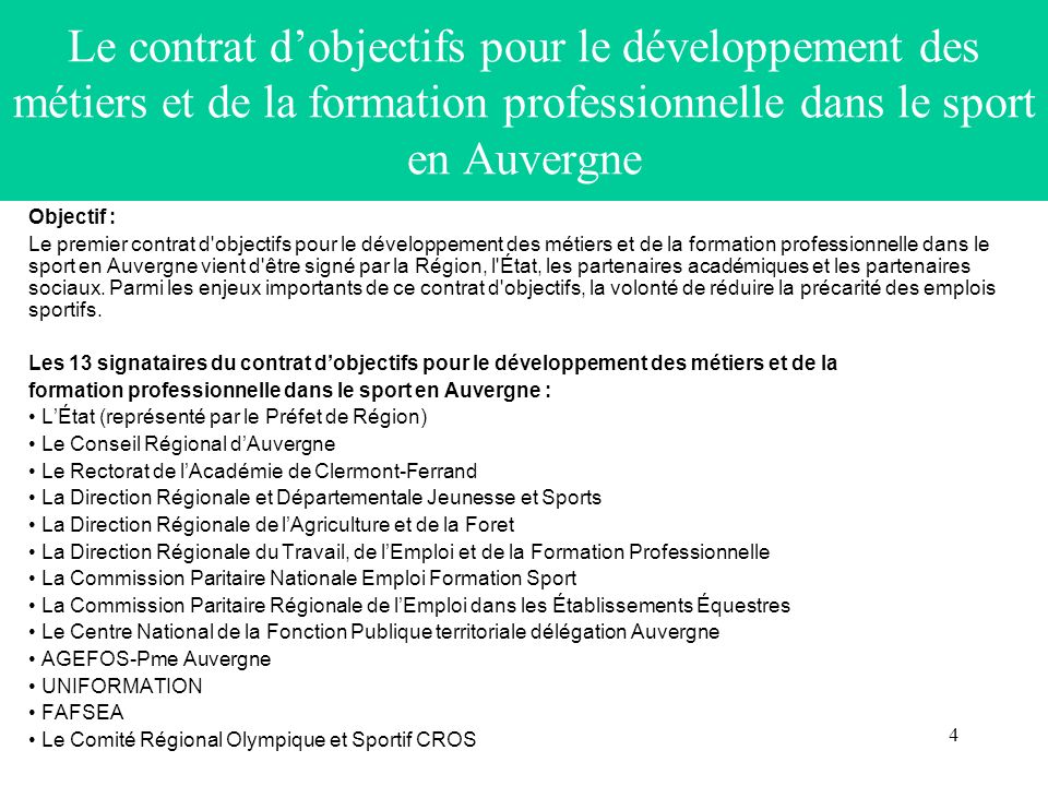 Le contrat d’objectifs pour le développement des métiers et de la formation professionnelle dans le sport en Auvergne