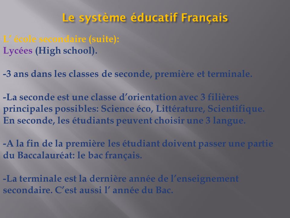 Le système éducatif Français