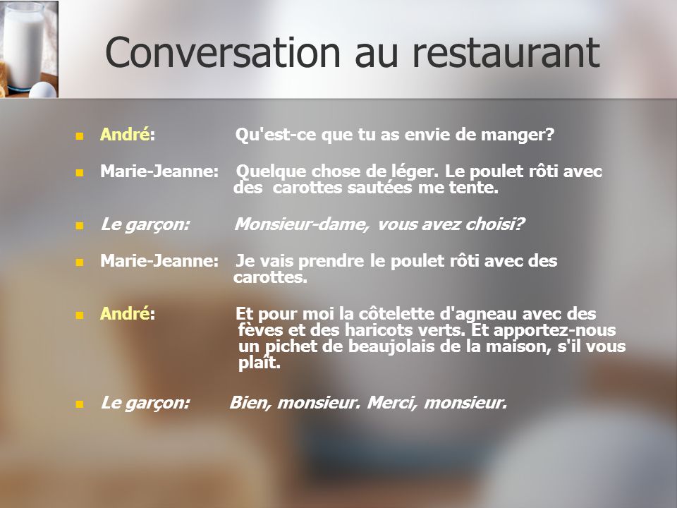 Conversation au restaurant