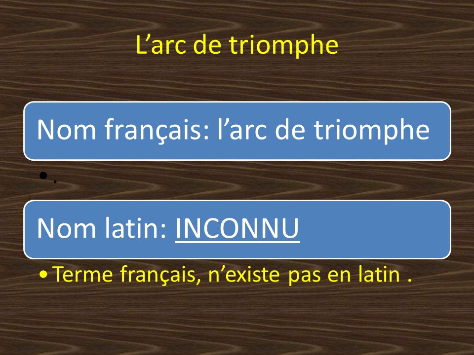 Nom français: l’arc de triomphe