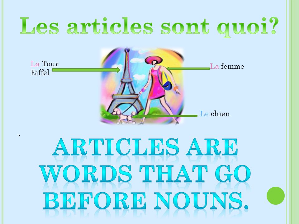 Articles are words that go before nouns.
