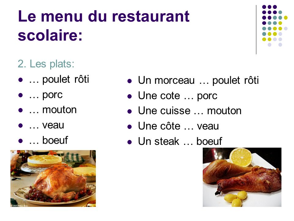 Le menu du restaurant scolaire: