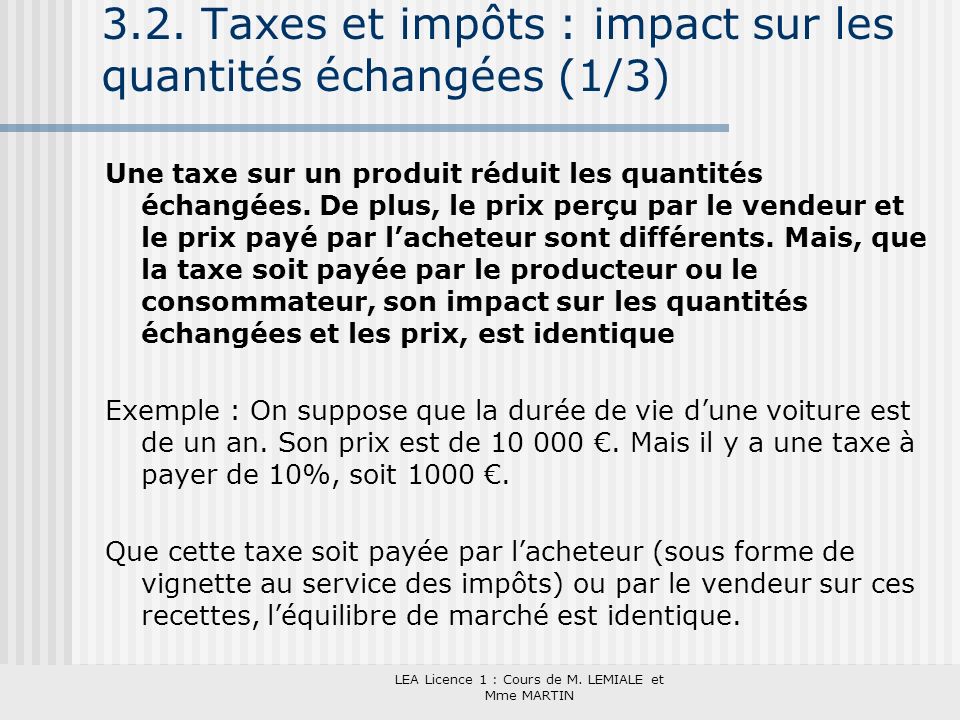 3.2. Taxes et impôts : impact sur les quantités échangées (1/3)