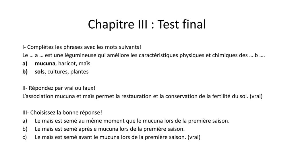 Chapitre III : Test final