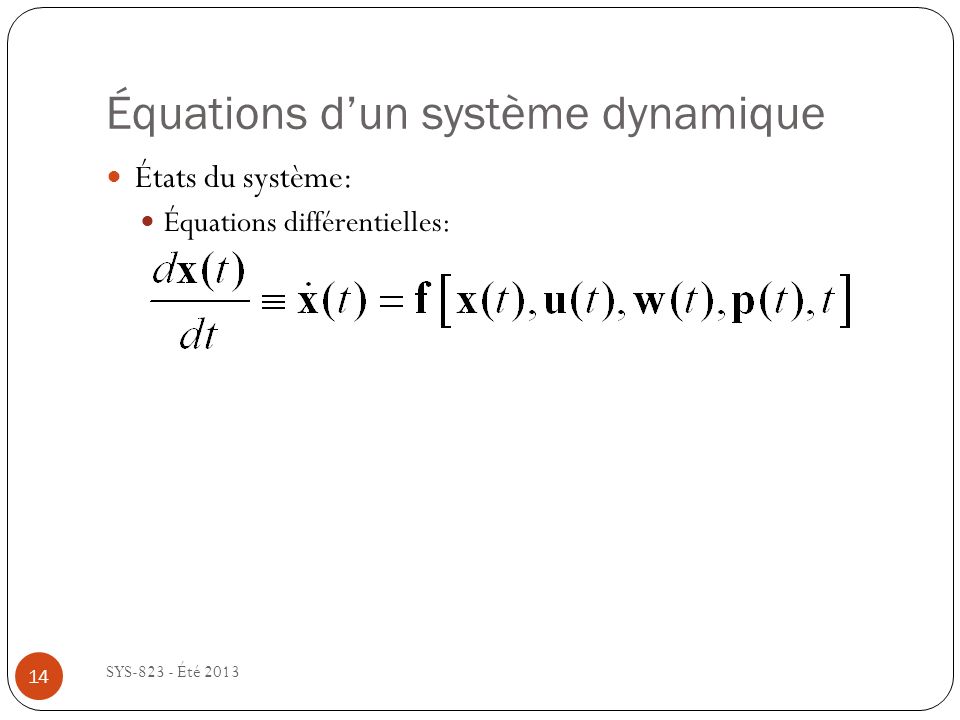 Équations d’un système dynamique