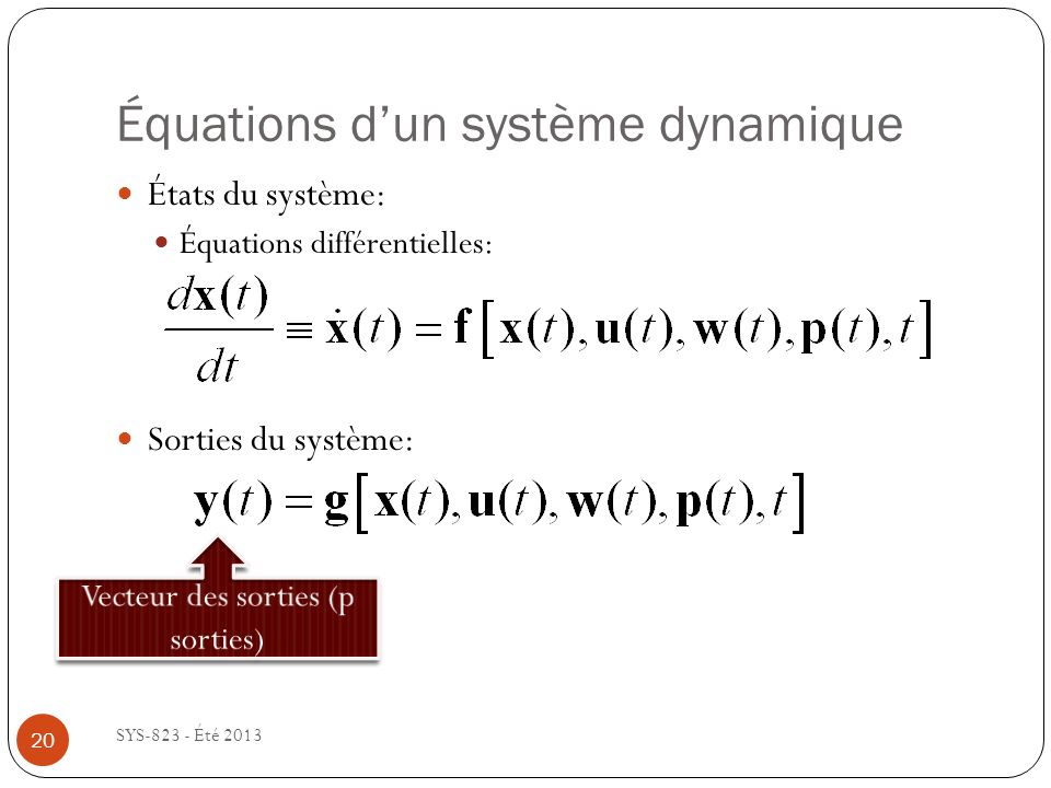 Équations d’un système dynamique