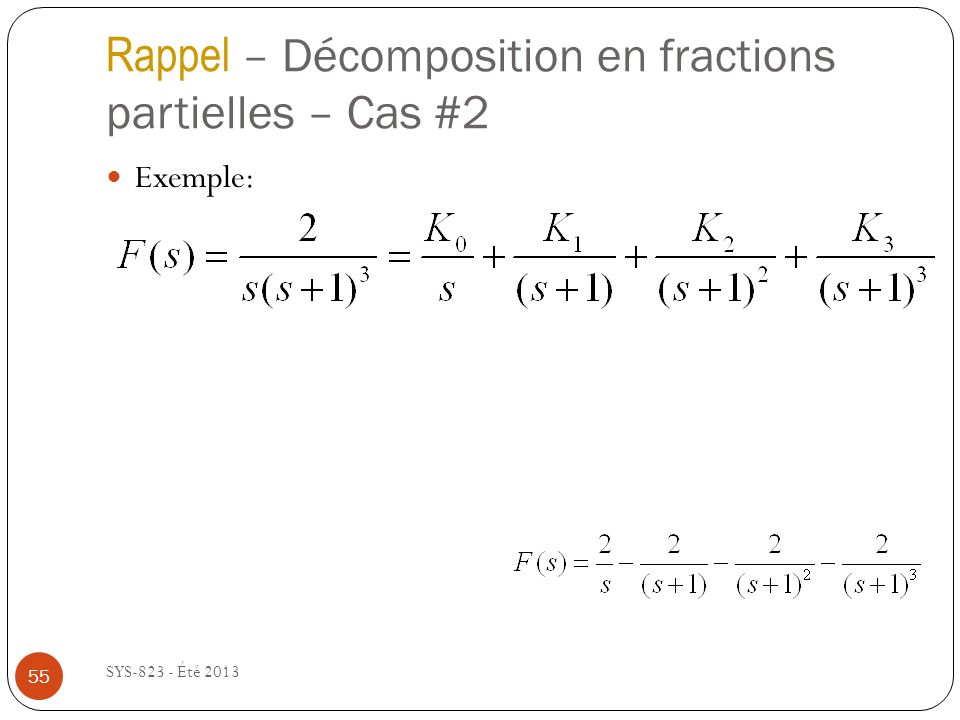 Rappel – Décomposition en fractions partielles – Cas #2