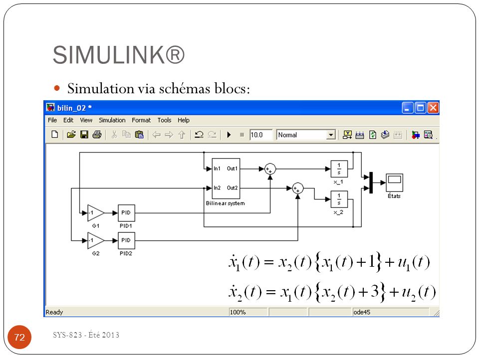 SIMULINK® Simulation via schémas blocs: SYS Été 2013