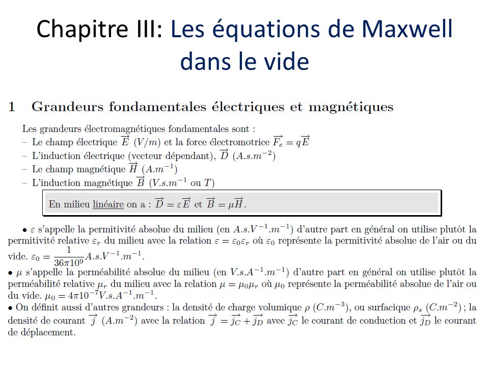 Chapitre III: Les équations de Maxwell dans le vide