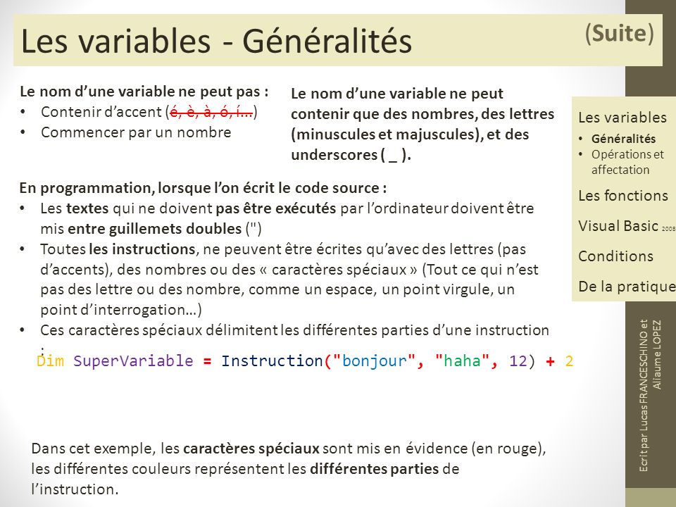Les variables - Généralités