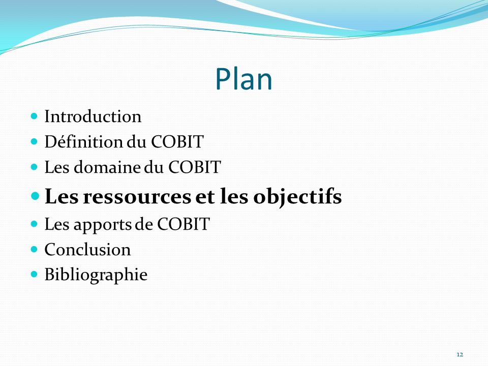 Plan Les ressources et les objectifs Introduction Définition du COBIT