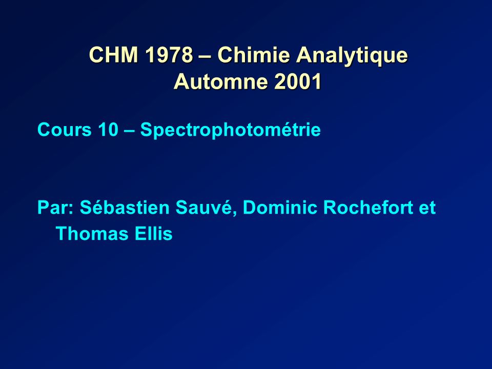 CHM 1978 – Chimie Analytique Automne 2001