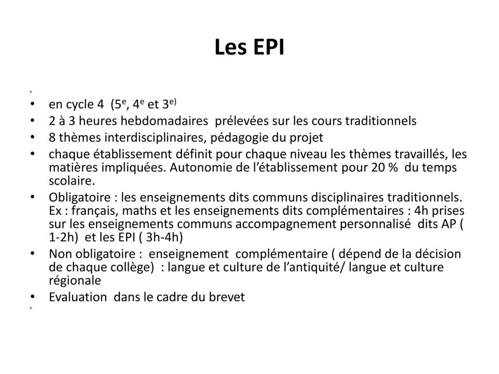 Les EPI en cycle 4 (5e, 4e et 3e)