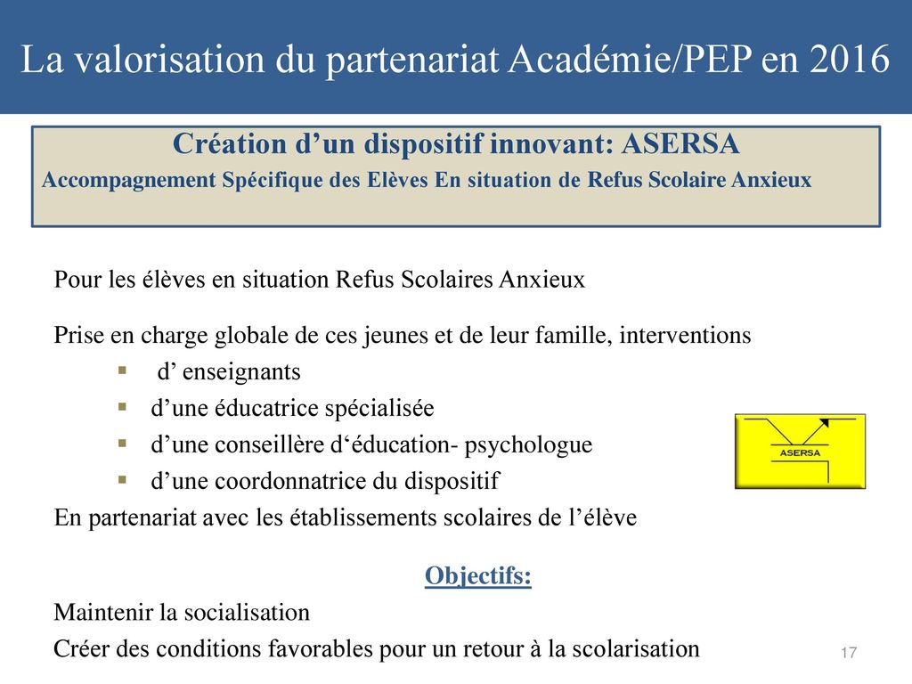 La valorisation du partenariat Académie/PEP en 2016