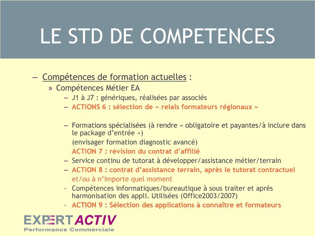LE STD DE COMPETENCES THEME 2 : Sélection de formateurs potentiels