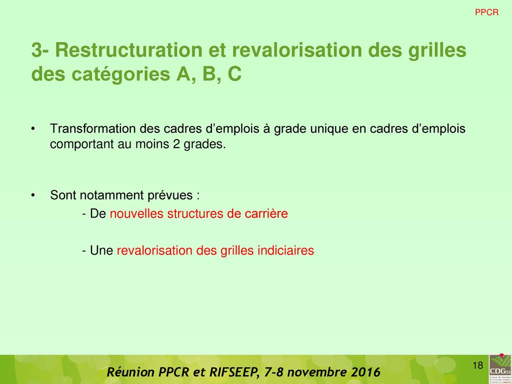 PPCR 3- Restructuration et revalorisation des grilles des catégories A, B, C.