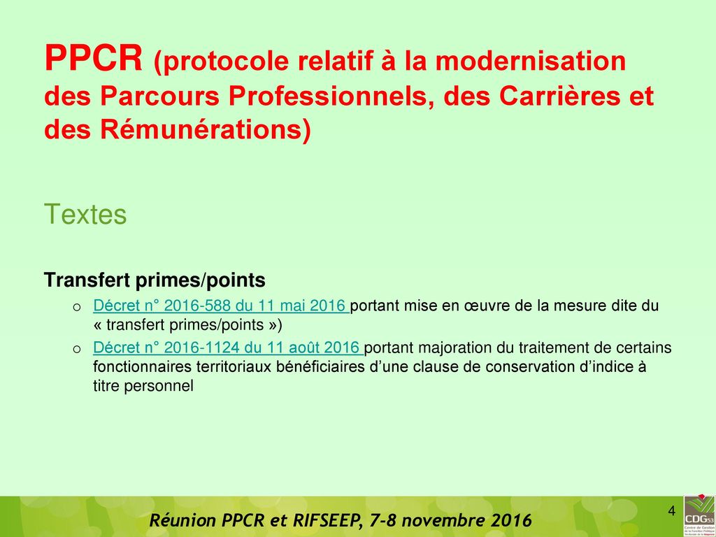 PPCR (protocole relatif à la modernisation des Parcours Professionnels, des Carrières et des Rémunérations) Textes