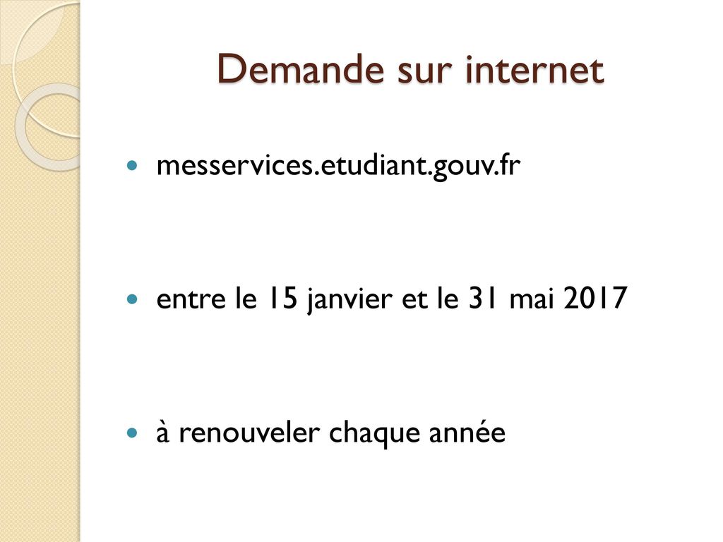 Demande sur internet messervices.etudiant.gouv.fr