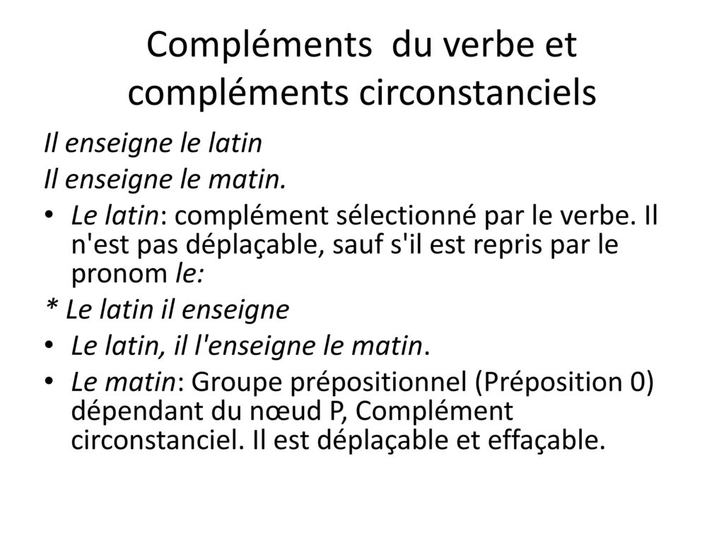 Compléments du verbe et compléments circonstanciels