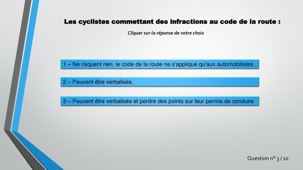 Les cyclistes commettant des infractions au code de la route :