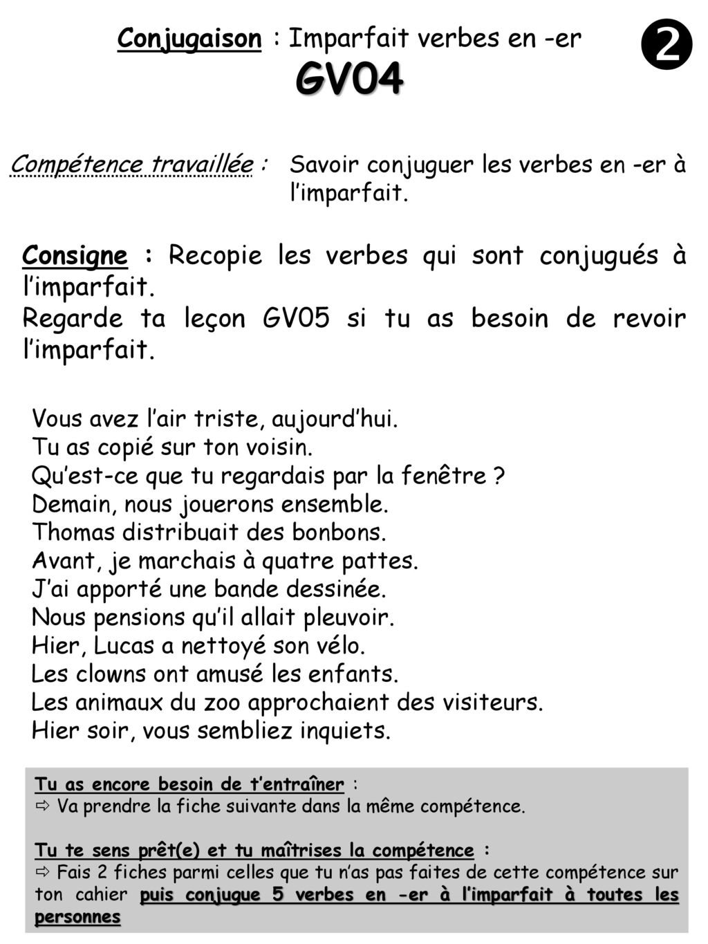 Conjugaison : Imparfait verbes en -er