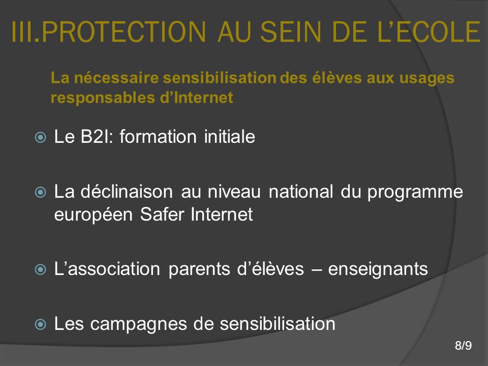 III.PROTECTION AU SEIN DE L’ECOLE