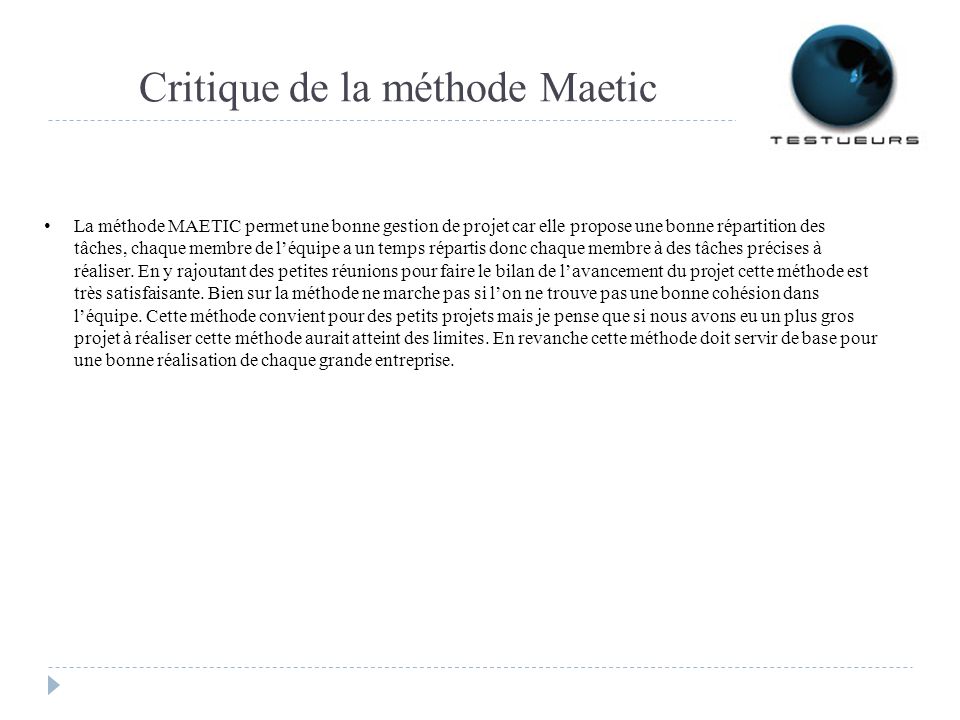 Critique de la méthode Maetic