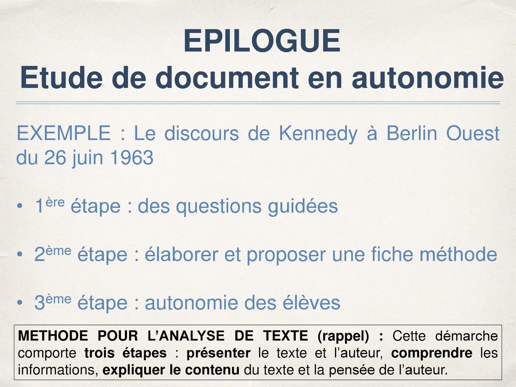 EPILOGUE Etude de document en autonomie