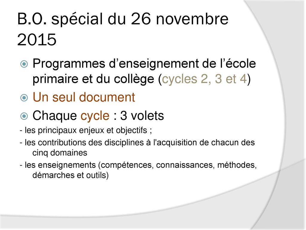 Nouveaux Programmes Cycle 3 B O 26 11 Ppt Telecharger