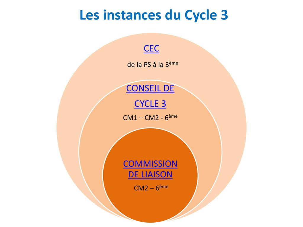 Les instances du Cycle 3 CONSEIL DE CEC CYCLE 3 de la PS à la 3ème