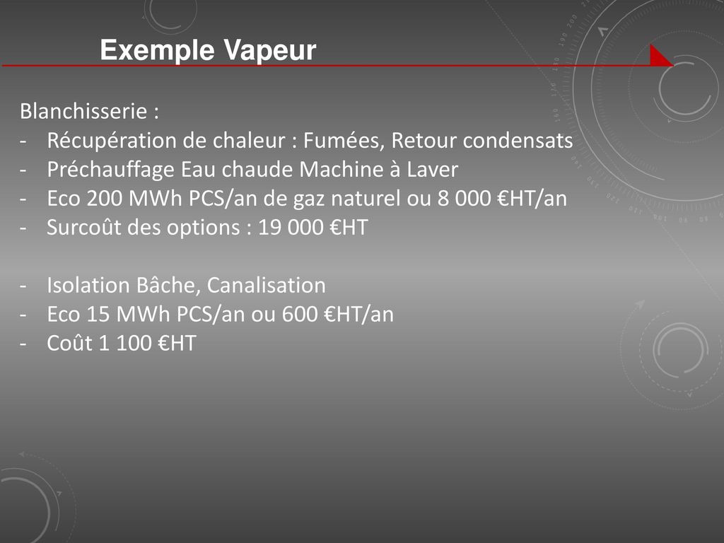 Exemple Vapeur Blanchisserie :