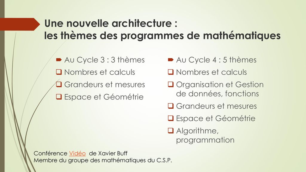 Une nouvelle architecture : les thèmes des programmes de mathématiques