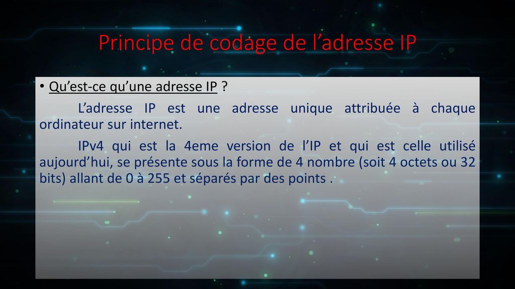 Principe de codage de l’adresse IP