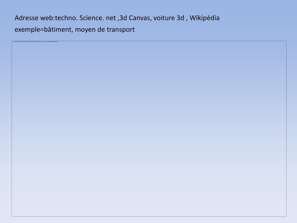 Adresse web:techno. Science. net ,3d Canvas, voiture 3d , Wikipédia
