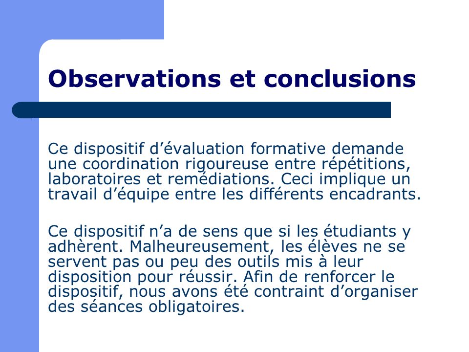 Observations et conclusions
