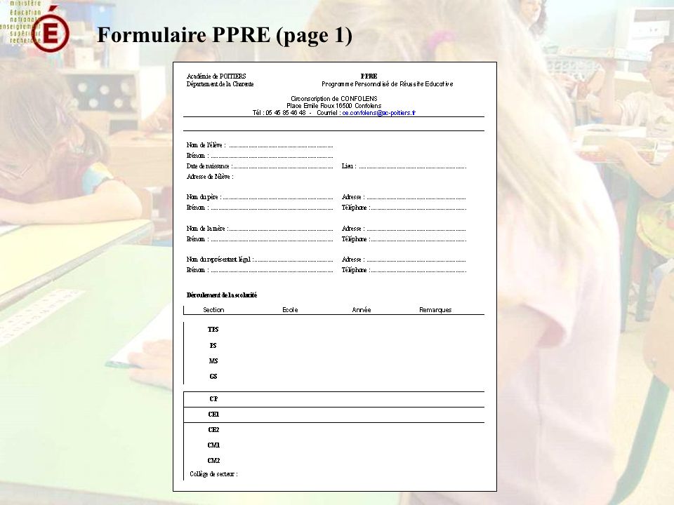 Formulaire PPRE (page 1)