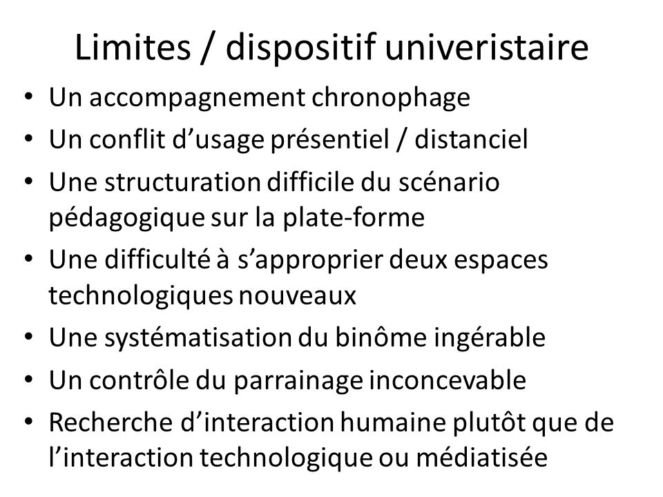 Limites / dispositif univeristaire