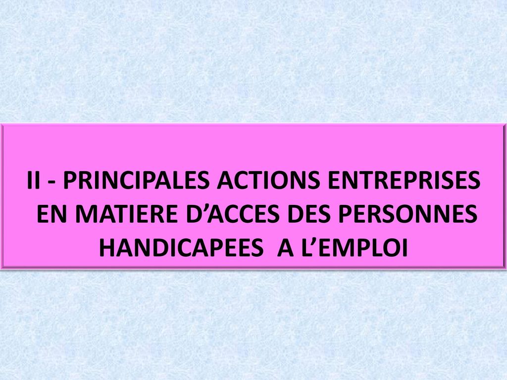 II - PRINCIPALES ACTIONS ENTREPRISES