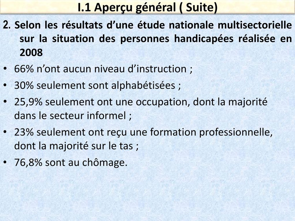 I.1 Aperçu général ( Suite)