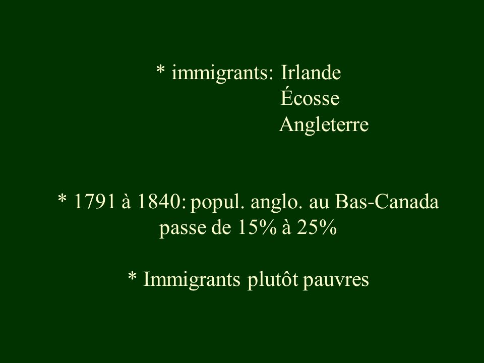 immigrants: Irlande Écosse Angleterre à 1840: popul. anglo