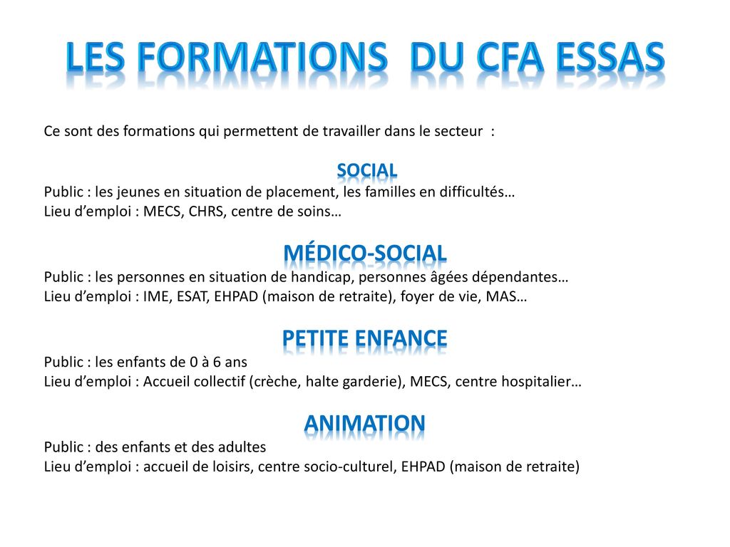 Les Formations du CFA ESSAS