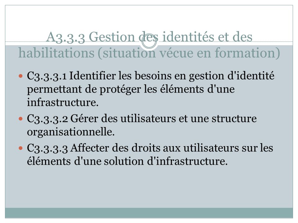 A3.3.3 Gestion des identités et des habilitations (situation vécue en formation)