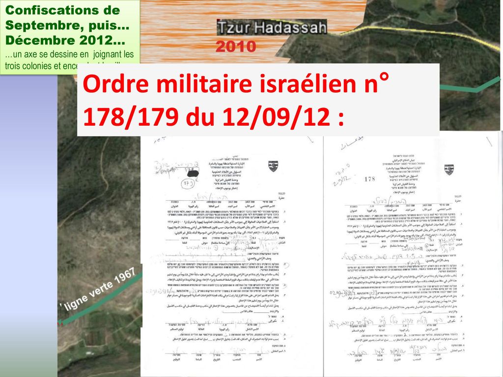Ordre militaire israélien n° 178/179 du 12/09/12 :