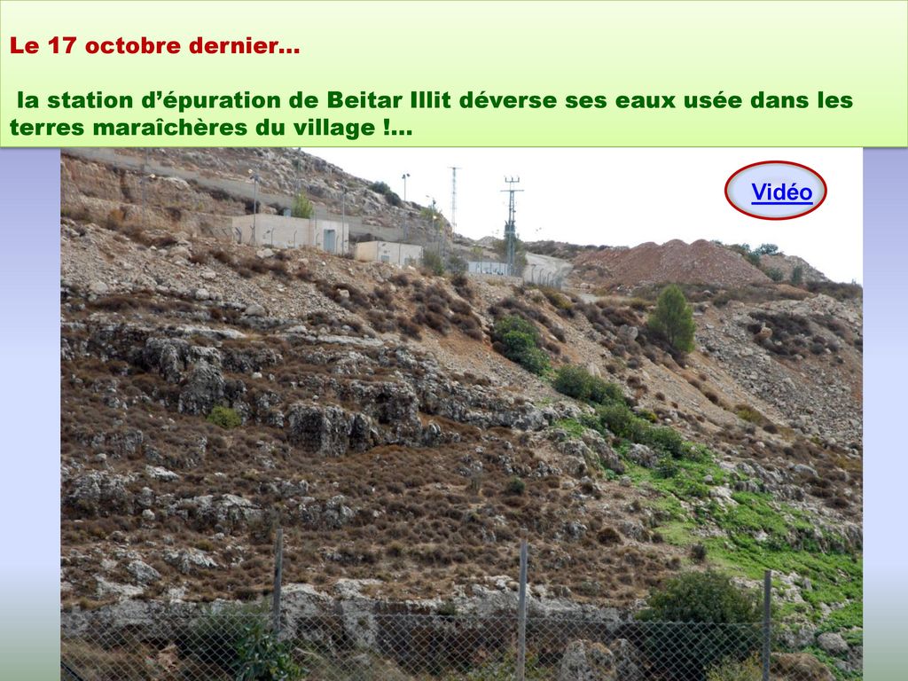 Le 17 octobre dernier… la station d’épuration de Beitar Illit déverse ses eaux usée dans les terres maraîchères du village !...