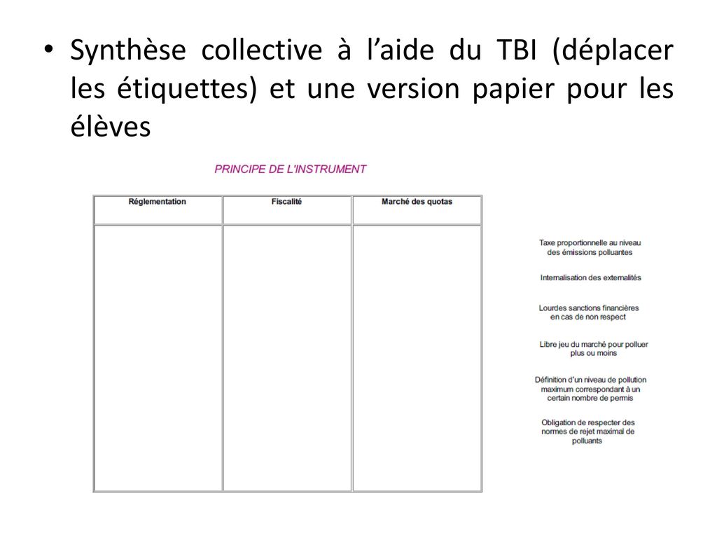 Synthèse collective à l’aide du TBI (déplacer les étiquettes) et une version papier pour les élèves