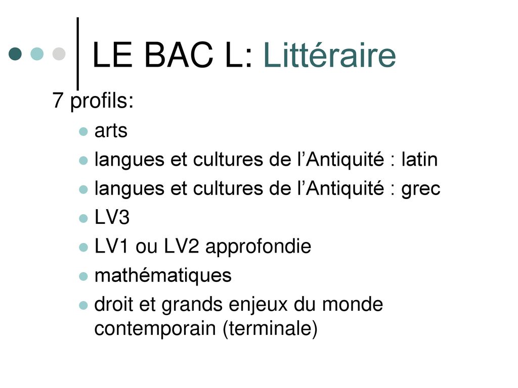 LE BAC L: Littéraire 7 profils: arts