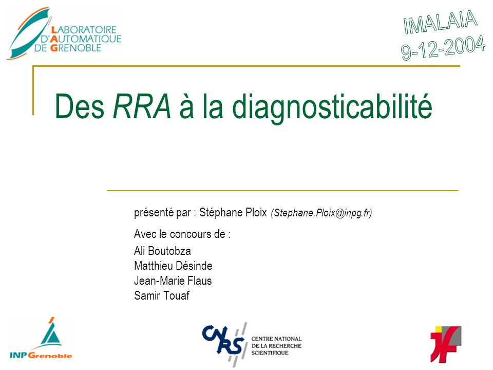 Des RRA à la diagnosticabilité